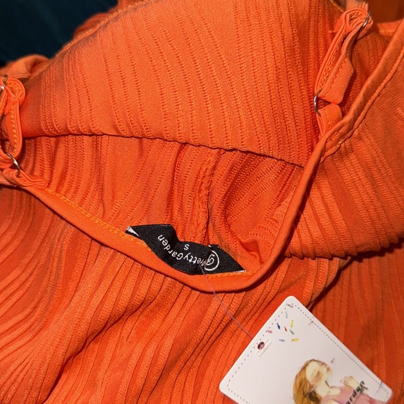 orange Spaghetti Strap Sleeveless textured Party Tight Fitted Dresses - Picture 6 of 7